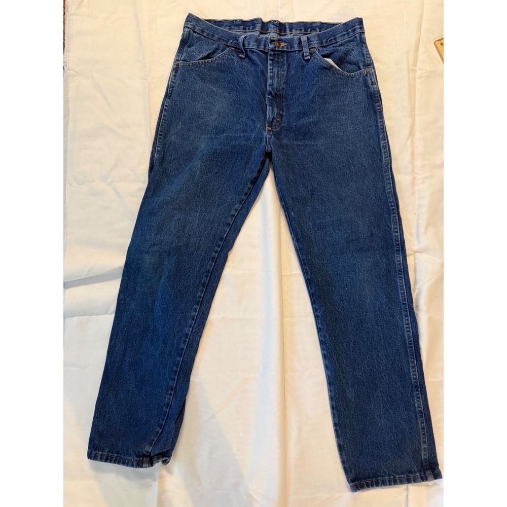 Rustler Mens Straight Leg Dark Wash Blue Denim Jeans 36x32 Workwear Style